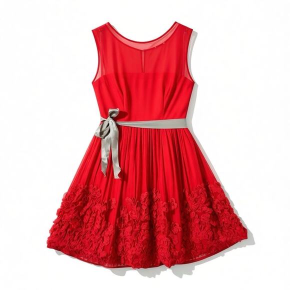 Anthropologie Dresses & Skirts - Burning Torch Anthropologie Red Silk Rosette Dress Small Fit Vintage Sleeveless